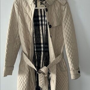 Burberry Quilted Long Belted Coat in Beige